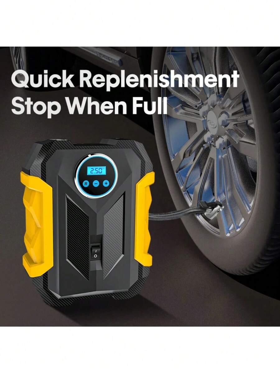 CARSUN 22加仑轮胎充气泵，便携式车载空气压缩机：12V 120W，点烟器供电，带数字压力表，迷你快速充气，自动停止，LED灯，胎压监测，多功能车载气泵，适用于大多数车辆轮胎，旅行必备。电动气泵，轮胎充气泵，汽车电子产品
