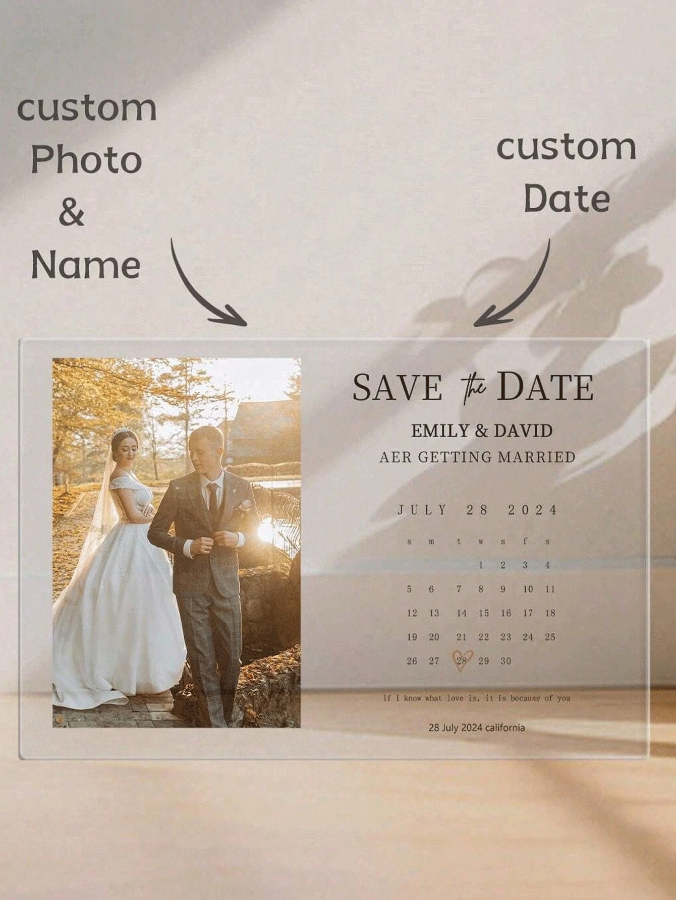 1pc Custom Acrylic Holder For Wedding Table Card, Invitation, Calendar