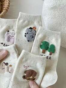 5 双卡通可爱学院风吸湿排汗防滑中筒袜 - 彩色 - 查看 4