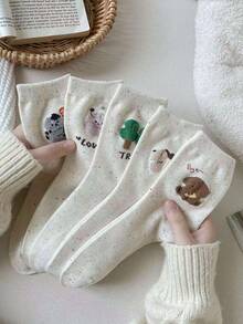 5 双卡通可爱学院风吸湿排汗防滑中筒袜 - 彩色 - 查看 6