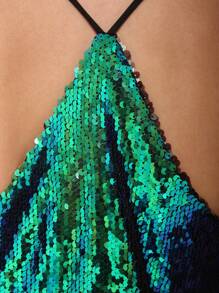 Women's Scoop Neck Razer Back Sequin Spaghetti Strap Camisole Tank Top Blouse - Green - View 6