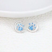 BRLINEY Hoa tai in hình bàn chân bằng bạc Sterling dành cho thiếu nữ, nữ, hoa tai hình động vật dễ thương, hoa tai nhỏ không gây dị ứng, hoa tai hình khối Zirconia, hoa tai hình mặt trăng, quà tặng sinh nhật - Bạc - Xem 3