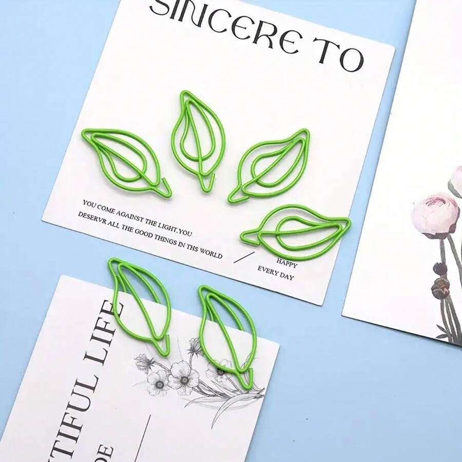 10/20/40 Kẹp giấy hình lá xanh rực rỡ, dấu trang nhiều màu, kẹp hóa đơn, giá đựng giấy kiểm tra, phụ kiện kẹp hồ sơ dữ liệu và ghim gợn sóng kim loại, kẹp giấy cho văn phòng trường học - Nhiều màu - Xem 1