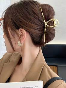 1 件女士金属合金超大简约时尚发夹发夹配件，适合日常发型、洗脸、外出装 - 金色 - 查看 8