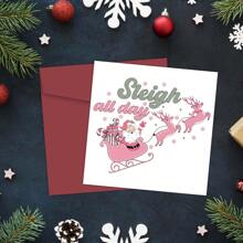 1 pieza de Tarjeta de felicitación navideña con sobre que incluye Papá Noel, trineo y renos - Tarjeta de Navidad, Año Nuevo y Cumpleaños - Cálidos deseos para amigos y familia - Multicolor - Ver 4