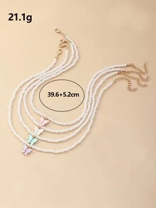 4 件套女孩亚克力蝴蝶和珍珠项链套装 - 彩色 - 查看 7