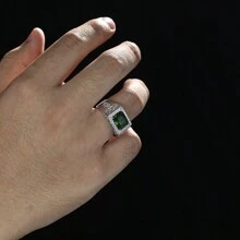 1 st. S925 sterling zilveren ring voor mannen, 8*10 mm vierkante, in het laboratorium gecreëerde groene edelsteen, geschikt voor Vaderdag, Valentijnsdag, St. Patrick's Day, verjaardag, jubileum, bruiloft, feest, cadeau, dagelijks gebruik, wordt geleverd met een delicate geschenkdoos, 10 g zilvergewicht