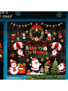 1 件随机发货圣诞节双面贴纸 - 可重复使用的塑料贴纸用于节日装饰，经典节日图案适用于墙壁、窗户、玻璃和门 - 包括圣诞老人、雪人、花环、树木、新年设计 - DIY 派对装饰的理想选择 - 彩色 - 查看 6