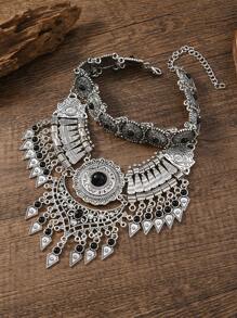 Collar bohemio de moda vintage multicapa, collar gargantilla con colgante en forma de gota de agua y flecos, accesorio casual para fiestas para mujeres - Mariposa - Ver 5