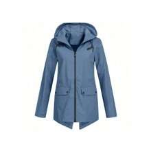 女士雨衣外套时尚纯色防风防水连帽夹克户外登山夹克女式轻便雨衣 - 灰色的 - 查看 5