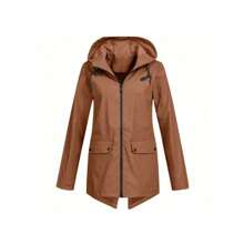 女士雨衣外套时尚纯色防风防水连帽夹克户外登山夹克女式轻便雨衣 - 灰色的 - 查看 4