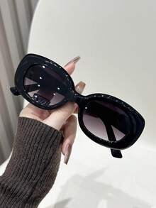 1 Cặp Kính thời trang trang trí màu đen viền bầu dục nhỏ cho nữ, thích hợp sử dụng hàng ngày, trang phục cơ bản hợp thời trang thu đông cho nữ, quần áo công sở, quà tặng thường ngày Y2k - Nhiều màu - Xem 1