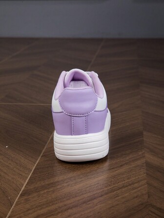 Spring New Classic Round Toe Sports Casual Sneakers, Light Pink & White Lace-Up Thick Sole Leisure Shoes, Suitable For Students, Skateboarding, Campus & Sports, Comfortable & Breathable