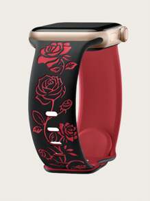 花卉雕刻表带与 Apple Watch 表带兼容，适用于 40 毫米 41 毫米 42 毫米 38 毫米 44 毫米 45 毫米 46 毫米 49 毫米，双色柔软硅胶可爱玫瑰花朵图案运动表带与 Apple Watch Series 10 9 8 7 6 5 4 3 2 1 Ultra SE 女款兼容 - 44/45/46/49/(42mm-Series 3 2 1) - 查看 17