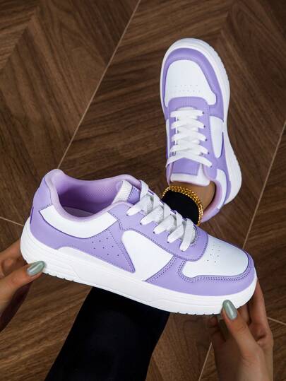 Spring New Classic Round Toe Sports Casual Sneakers, Light Pink & White Lace-Up Thick Sole Leisure Shoes, Suitable For Students, Skateboarding, Campus & Sports, Comfortable & Breathable