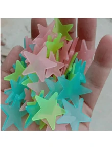 100 件 3 厘米夜光星星墙贴，3D 夜光，纯色和混色 - 彩色 - 查看 4