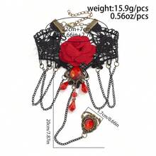 1 件万圣节无指网状流苏手链，朋克金属玫瑰蕾丝花朵装饰手饰女士 - 黑色 - 查看 2