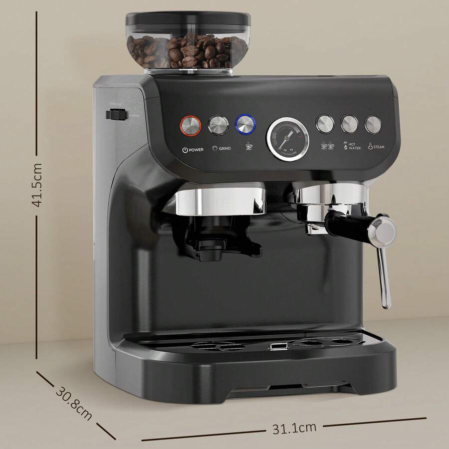 Espresso Machine With Integrated Bean Grinder & Steam Wand, Bean