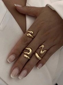 4 件复古几何镂空和液体抽象可调节金戒指套装，迷人珠宝配饰适合女性日常、休闲和节日装饰、礼物