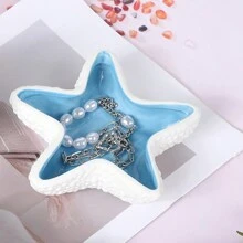 1 件装饰性陶瓷珠宝托盘，贝壳，海星形饰品盘，陶瓷戒指和耳环架，海洋主题装饰盘，适用于戒指、耳环、项链、手镯、手表、钥匙、浴室、卧室、办公室、家居装饰最佳 - 藍色 - 查看 7