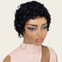 6-calowa krótka fryzura Pixie Cut peruka z ludzkich włosów dla kobiet bez koronki pełna maszyna głęboka fala peruka Pixie Cut krótkie kręcone peruki z grzywką