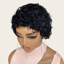 6-calowa krótka fryzura Pixie Cut peruka z ludzkich włosów dla kobiet bez koronki pełna maszyna głęboka fala peruka Pixie Cut krótkie kręcone peruki z grzywką