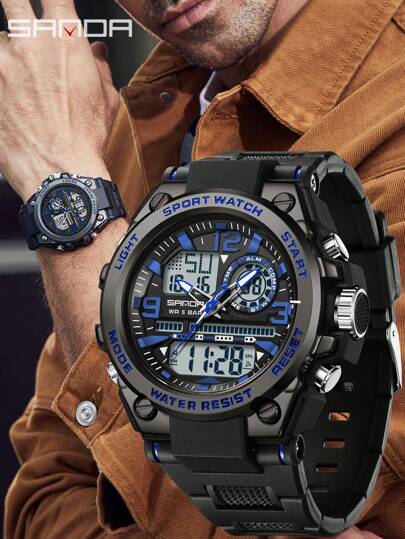  Reloj de hombre de la marca SANDA, resistente al agua 5ATM, reloj militar deportivo de cuarzo, reloj de hombre 6024