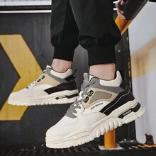 2024 新款高帮滑板鞋厚防滑鞋底青少年休闲运动鞋男士潮流白鞋 - 卡其色 - 查看 7