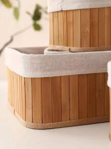 Kit 3 Natural Bamboo Organizer Baskets For Bathroom Kitchen Decoration - Mocha Brown - View 4