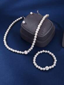 4 件套人造珍珠串珠项链、手链和耳环，优雅的珍珠首饰套装，适合女孩的优雅节日派对礼物 - 白色 - 查看 5