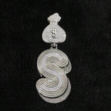 DUBSS 1 Piece Prong Setting Pendant Iced Out Initial Necklace For Men Gold Plated Hip Hop Fashion Jewelry Money Bag Bail - Letter - View 20