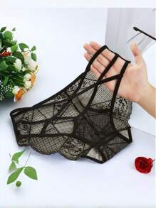 情趣内衣网红奢华性感镂空透视蕾丝女士内裤透气法式时尚女士三角裤透明底裤 - 黑色 - 查看 1