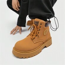 男士高帮靴户外徒步防水皮靴，冬季黑色踝靴 - 黃色 - 查看 2