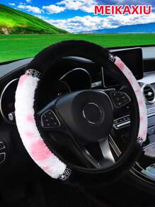 MEIKAXIU 1pc Plush Cow Studded Bling Bling Winter Warm Steering Wheel Cover For 14.5-15 Inch Car Interior, Comfortable - one-size - View 3