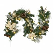 Guirnalda de Navidad de 6 pies con 20 luces LED - Guirnalda navideña dorada pre iluminada con astas falsas, lazos y adornos con bolas - Funciona con batería con temporizador para decorar la chimenea, escaleras y mesas - Verde - Ver 2