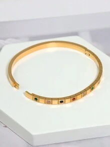 Bracelet rigide élégant plaqué or 18 carats en acier inoxydable avec cubic zirconia colorés, bijou pour femmes, style européen et américain, convient pour les occasions décontractées, les fêtes, les vacances, mariage, cadeau