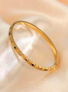 Bracelet rigide élégant plaqué or 18 carats en acier inoxydable avec cubic zirconia colorés, bijou pour femmes, style européen et américain, convient pour les occasions décontractées, les fêtes, les vacances, mariage, cadeau