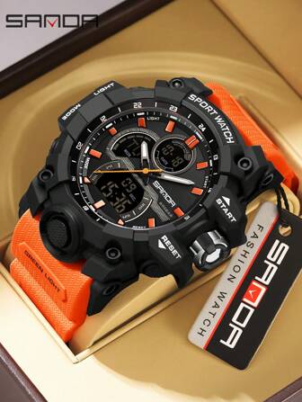 SANDA Outdoor Sports Men Watch LED Digital Electron Quartz Male Wristwatch Dual Display Clock Men 6198