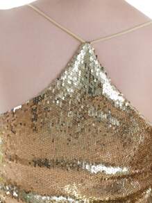 Women's Scoop Neck Razer Back Sequin Spaghetti Strap Camisole Tank Top Blouse - 金色 - 查看 6
