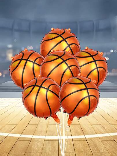 6pcs/Set Basketball Aluminum Foil Balloons, Sports Party Balloons, Basketball Court Decoration, Sports Theme Party Supplies, Birthday Party Decorations