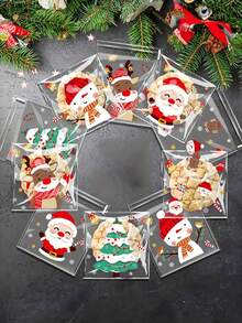 40/80 件圣诞糖果袋 - 一次性自封 OPP 糖果和饼干袋，带有节日卡通图案，适合节日礼物 - 多色 - 查看 5