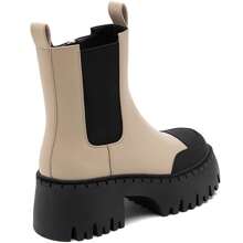 Beige And Black Ankle Boots With Thick, Notched Soles – Bold, Contrasting Design - Khaki - View 4