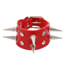 全新朋克风格双排尖刺皮革宽腕带，酒吧和街舞的个性化配饰 - 彩色 - 查看 14