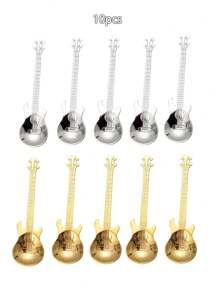 5pcs 304 Stainless Steel Guitar Shaped Spoons, Creative Multi-Colored Unique Coffee Spoon For Stirring Dessert, Music Cafe Back To School - Multicolor - View 12