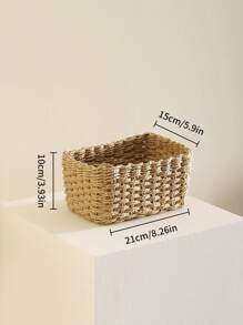 1 pezzo di cestino portaoggetti intrecciato a mano, design intrecciato creativo per cestino portaoggetti per la casa, organizzazione e conservazione domestica, adatto per soggiorno, camera da letto, dormitorio e accessori per ufficio, decorazione per la casa, decorazione in stile fattoria, Cestino portaoggetti in erba marina in stile boho con accenti in legno e rattan, decorazione moderna per patio e giardino