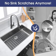 26"X14" Silicone Sink Protector Mat - Sink Protector Mats For Kitchen Sinks, Rear Drain Kitchen Sink Grate Accessory, Heat-Resistant Non-Slip, Farm House Stainless Steel Ceramic Sink Bottom Sink Mat