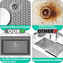 26"X14" Silicone Sink Protector Mat - Sink Protector Mats For Kitchen Sinks, Rear Drain Kitchen Sink Grate Accessory, Heat-Resistant Non-Slip, Farm House Stainless Steel Ceramic Sink Bottom Sink Mat