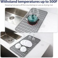 26"X14" Silicone Sink Protector Mat - Sink Protector Mats For Kitchen Sinks, Rear Drain Kitchen Sink Grate Accessory, Heat-Resistant Non-Slip, Farm House Stainless Steel Ceramic Sink Bottom Sink Mat