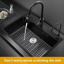 26"X14" Silicone Sink Protector Mat - Sink Protector Mats For Kitchen Sinks, Rear Drain Kitchen Sink Grate Accessory, Heat-Resistant Non-Slip, Farm House Stainless Steel Ceramic Sink Bottom Sink Mat