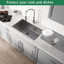 26"X14" Silicone Sink Protector Mat - Sink Protector Mats For Kitchen Sinks, Rear Drain Kitchen Sink Grate Accessory, Heat-Resistant Non-Slip, Farm House Stainless Steel Ceramic Sink Bottom Sink Mat